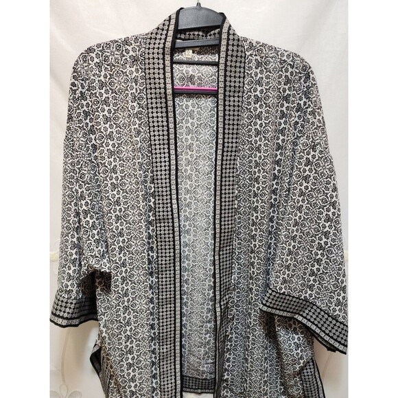 Max Studio Womens Large Black Open Cardigan Floral Mandala Oriental Cover Up - Picture 7 of 14